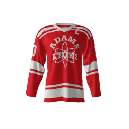 Front view of a custom dye sublimated Adams Atoms hockey jersey