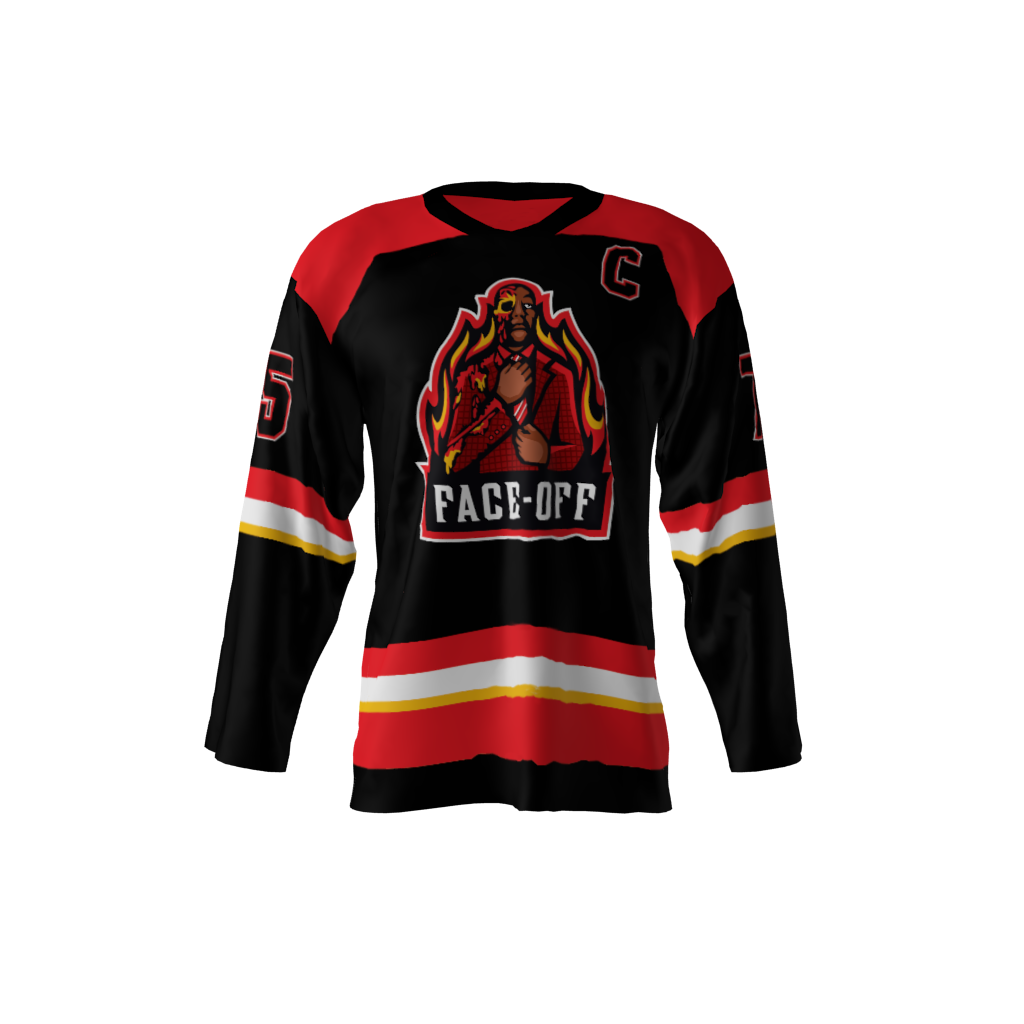 Cheap Custom Black Gold-Red Hockey Lace Neck Jersey Free Shipping