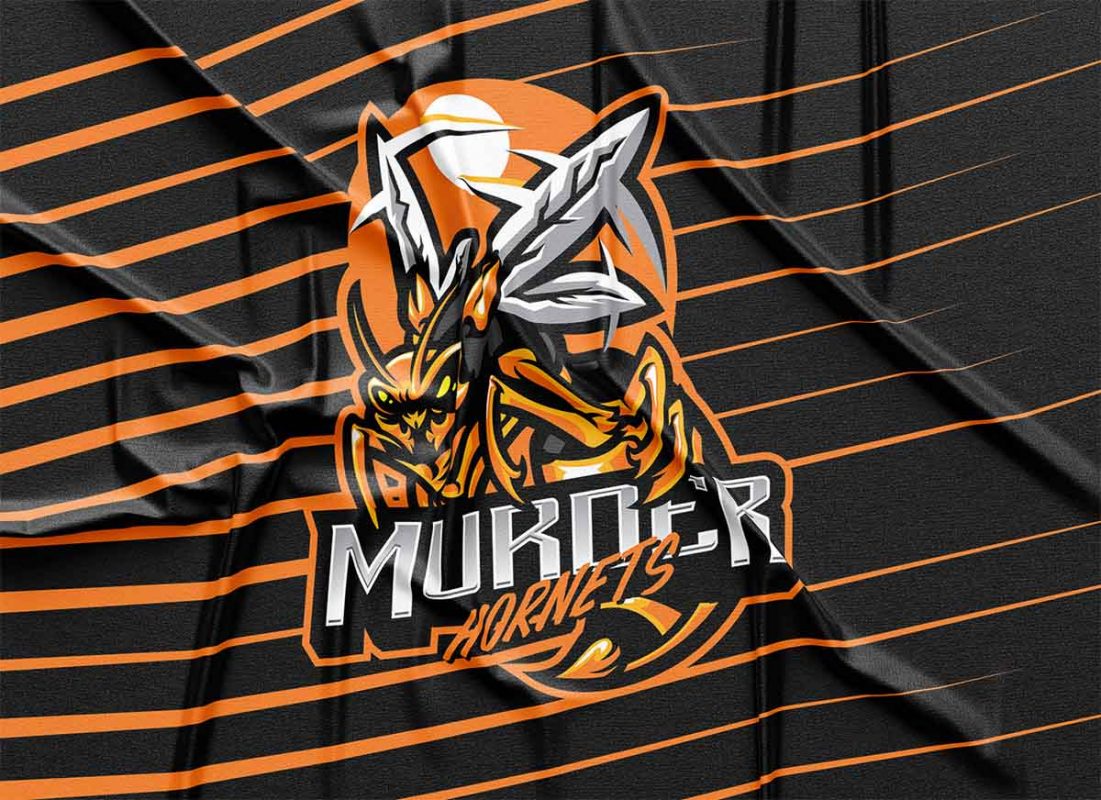 Murder Hornets Hockey Jersey Logo Crest. Black and Orange Hornet in Motion.