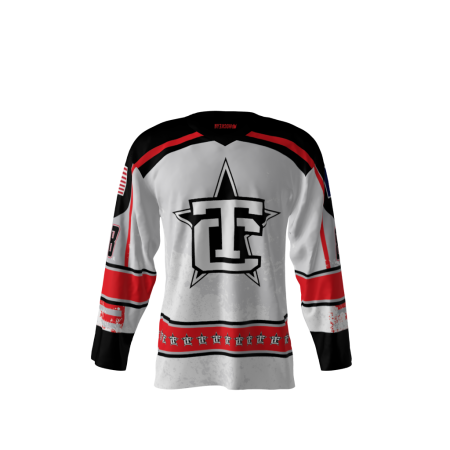 Front view of a custom dye sublimated TC hockey jersey