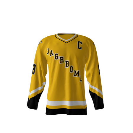 Front view of a custom dye sublimated Jagr Bombs hockey jersey
