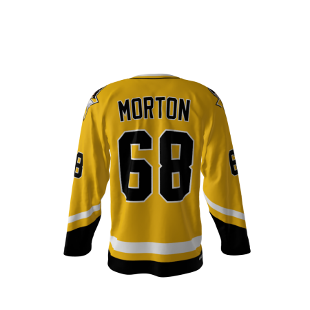 Back view of a custom dye sublimated Jagr Bombs hockey jersey