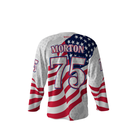 Back view of a custom dye sublimated Star Spangled Danglers hockey jersey