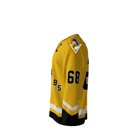 Left view of a custom dye sublimated Jagr Bombs hockey jersey