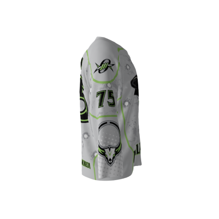 Right view of Gray Outlaws Dye Sublimated Hockey Jersey