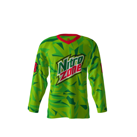 Front view of a custom dye sublimated Nitro Zone hockey jersey