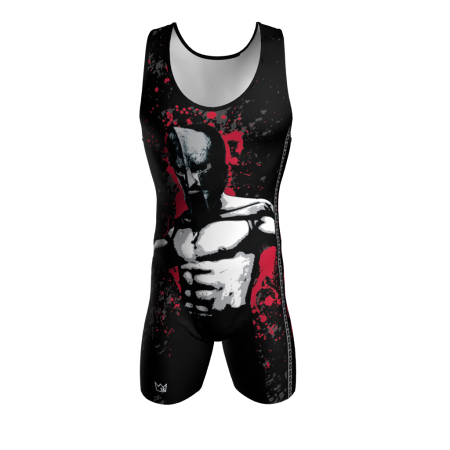 Front view of a custom dye sublimated 300 wrestling singlet