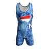 Front view of a custom dye sublimated wrestling singlet