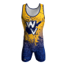 Front view of a custom dye sublimated wrestling singlet