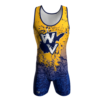 Front view of a custom dye sublimated wrestling singlet