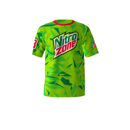 Front view of a custom dye sublimated Nitro Zone softball jersey