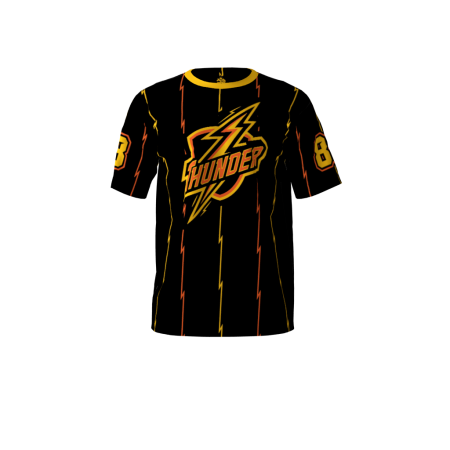 Front view of a custom dye sublimated Thunder Black softball jersey