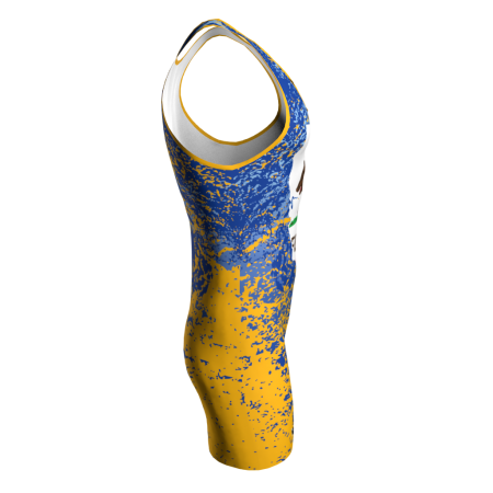 Right view of a custom dye sublimated wrestling singlet