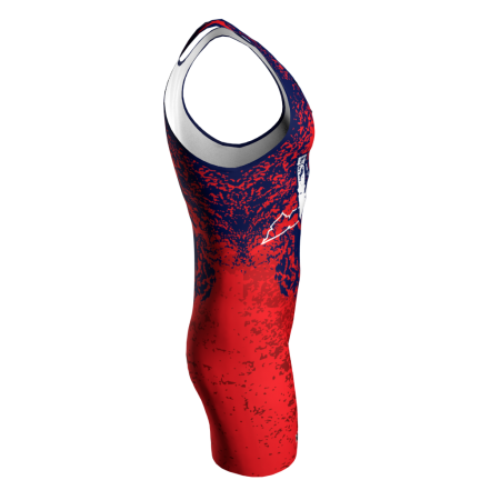 Right view of a custom dye sublimated wrestling singlet