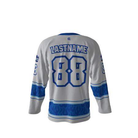 Back view of a custom dye sublimated Blue Devils hockey jersey