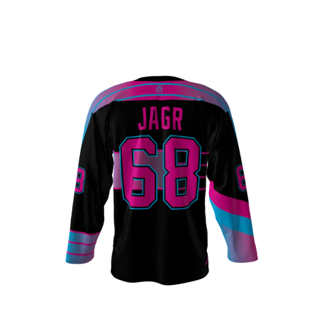 Back view of a custom dye sublimated Jagr Bombs hockey jersey