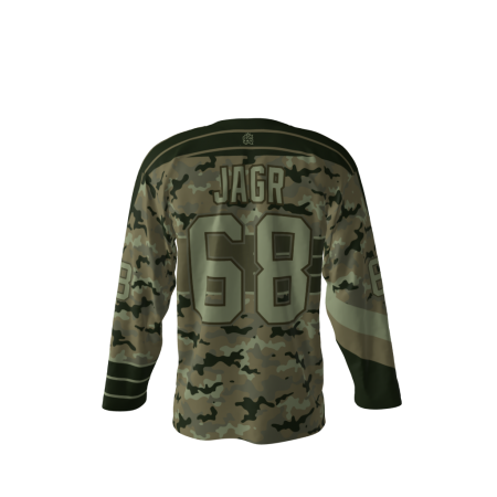 Front view of a custom dye sublimated Jagr Bombs hockey jersey