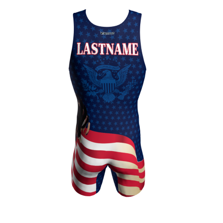 Back view of a custom dye sublimated wrestling singlet