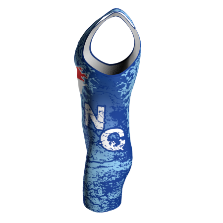 Left view of a custom dye sublimated wrestling singlet
