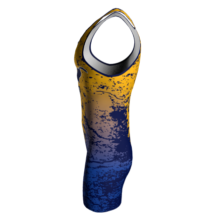 Left view of a custom dye sublimated wrestling singlet