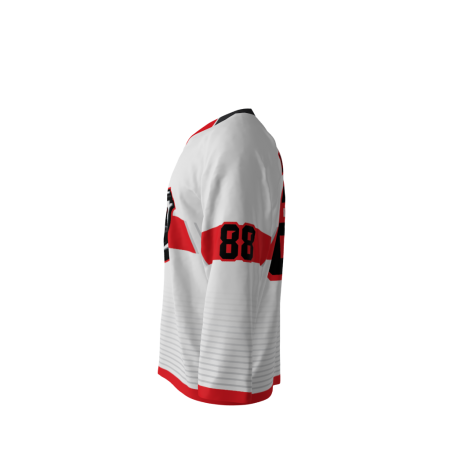 Left view of a custom dye sublimated Reapers hockey jersey