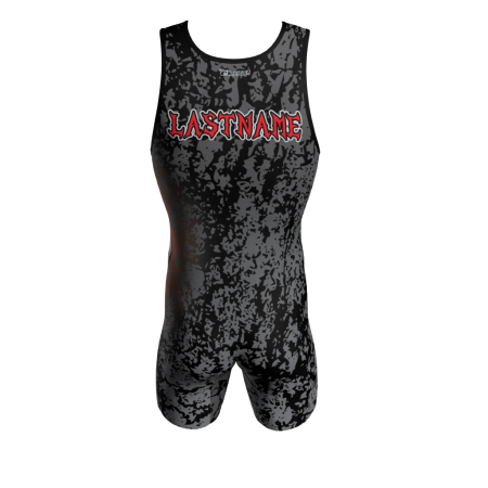 Back view of a custom dye sublimated Spartans wrestling singlet