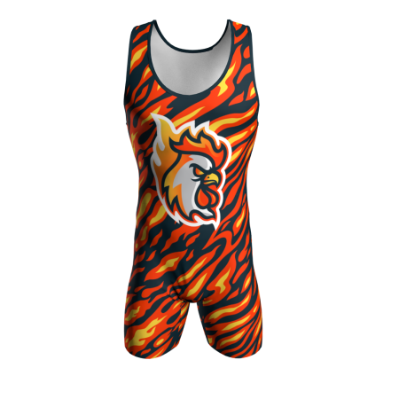 Front view of a custom dye sublimated wrestling singlet