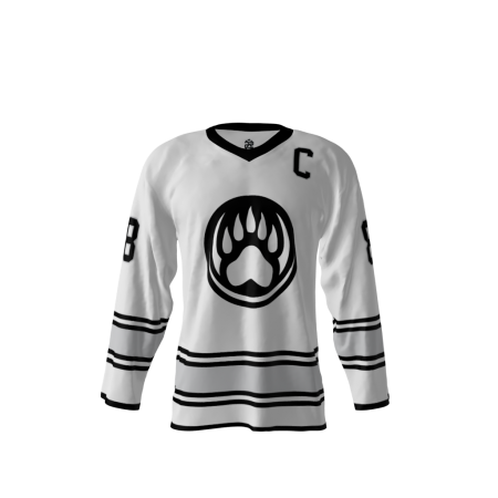 Front view of a custom dye sublimated Grizzlies White hockey jersey