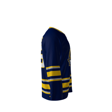 Right side view of a custom dye sublimated St Louis Mayhem hockey jersey