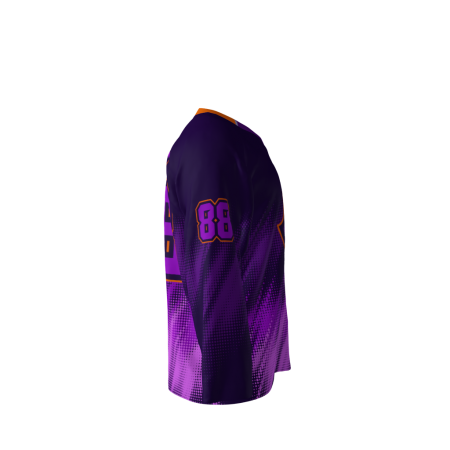 Right side view of a custom dye sublimated Rapture Purple hockey jersey