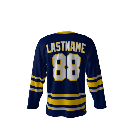 Back view of a custom dye sublimated St Louis Mayhem hockey jersey