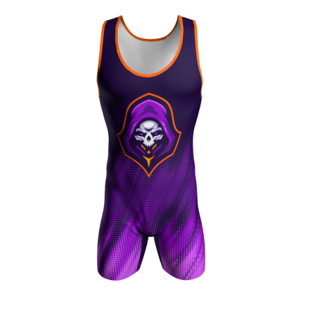 Front view of a custom dye sublimated wrestling singlet