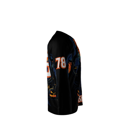 Right view of a custom dye sublimated Slashers hockey jersey