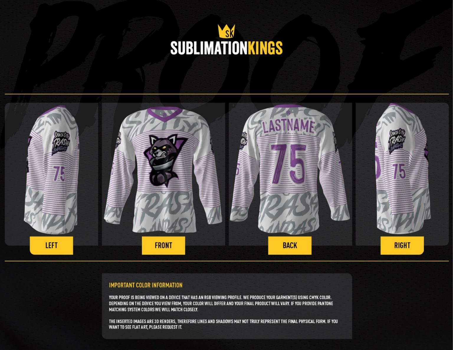 Trash Pandas White Hockey Jersey Sublimation Kings