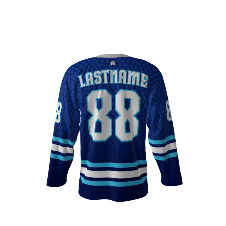 Back view of a custom dye sublimated Toe Dragons hockey jersey