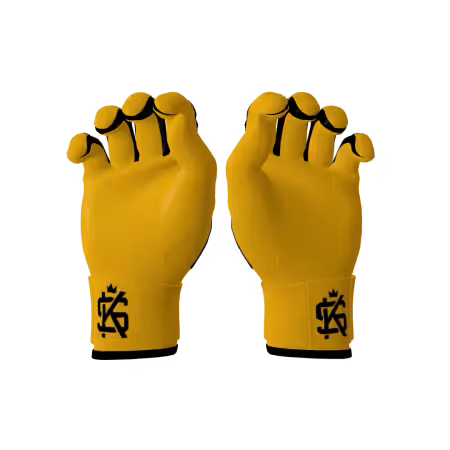 Custom long cuff batting gloves showing leather palm view