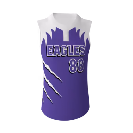 Eagles women's 2-button fastpitch softball jersey in purple and white with claw-mark graphics