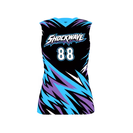 Shockwave Women's Volleyball Jersey with black, cyan and purple lightning design