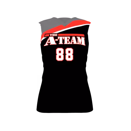 A-Team Women's Volleyball Jersey in black, red, white and gray with diagonal graphics