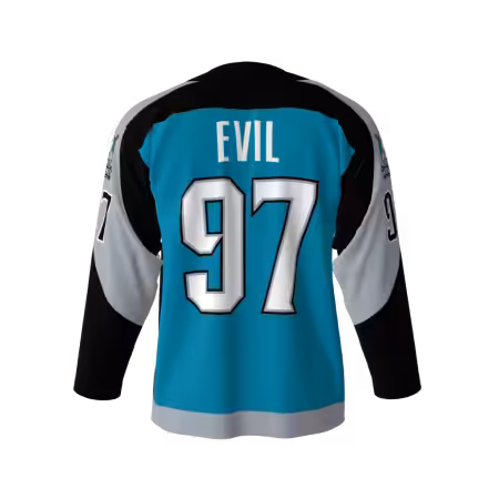 Alternative view of Sharks With Frickin’ Laser Beams Attached To Their Heads Blue Hockey Jersey