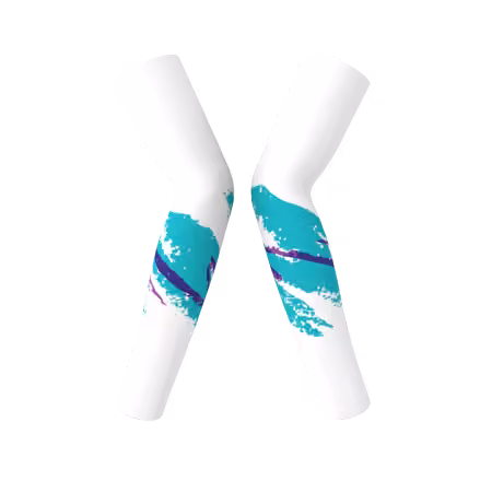 Dixie Chix volleyball arm sleeves with turquoise purple and white paint splatter design