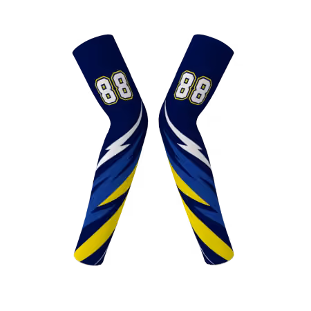 Thunderbolts volleyball arm sleeves with navy blue and yellow lightning design
