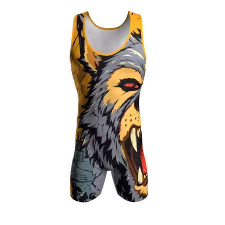 Ralph wrestling singlet with retro arcade monster-inspired graphics